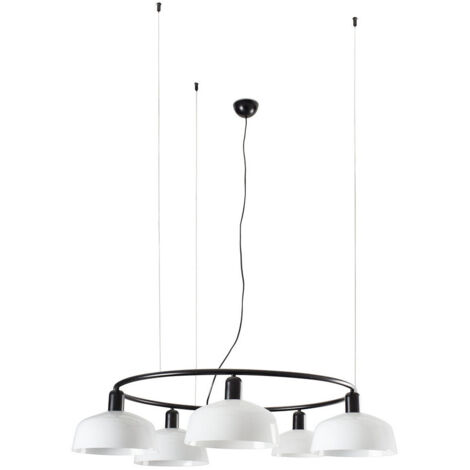 Faro TATAWIN Mittlere zylindrische Pendel-Deckenleuchte mit 5 Lichtern, Satinschwarz, Opal