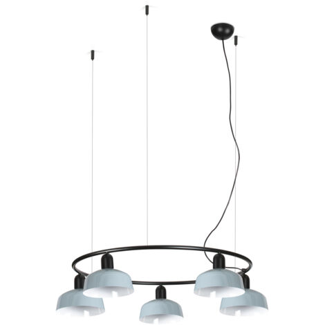 Faro Tatawin Petit plafonnier suspendu noir, bleu gris brillant, 5 ampoules E27