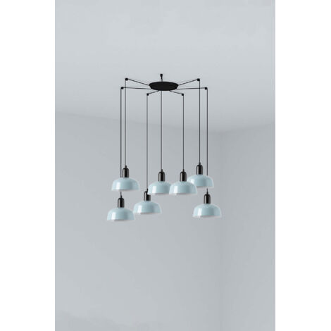Faro Tatawin Petit plafonnier suspendu noir et gris bleuté, 7 ampoules E27