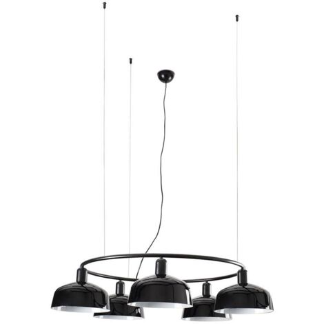 Faro TATAWIN Plafoniera a Sospensione Cilindrica Media a 5 Luci Nero Satinato