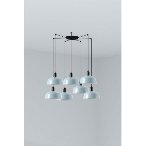 Faro Tatawin Suspension de taille moyenne, noir satiné, bleu gris brillant, 7 ampoules E27