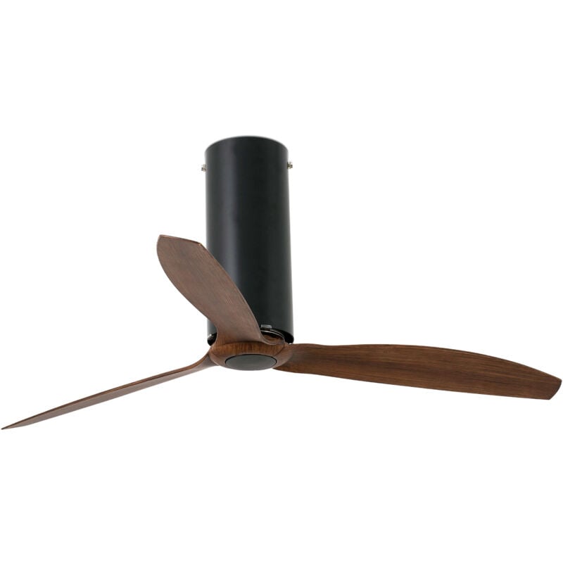 Faro Barcelona - dc Ceiling Fan Tube Matt Black / Walnut with Remote