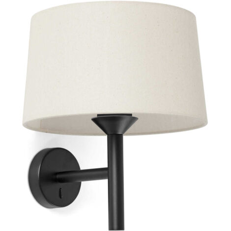 Faro Windsor Lámpara de pared con pantalla de lino, color negro mate, 1 bombilla E27