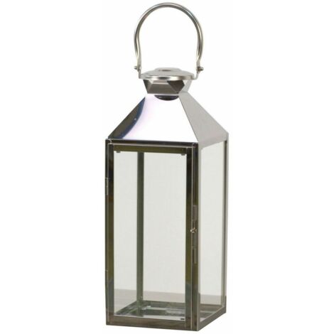 Farol a pie portavelas con asa decoración interior o exterior en metal y cristal 14x15x41,5cm