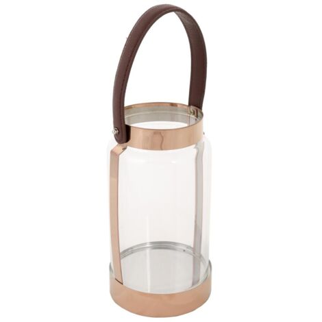 Farol de acero inoxidable y cristal cobrizo 12,5x12,5x23