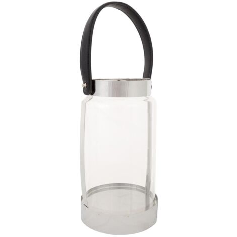 Farol de acero inoxidable y cristal plateado 12,5x12,5x23