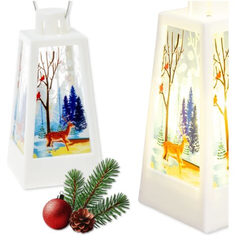 Farol de Adviento para Nochebuena infantil con reno - Farol LED blanco para Adviento 12,5 cm
