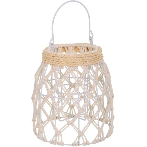 Farol de algodón trenzado y fbira natural blanco d13x20
