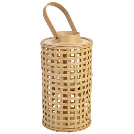 Farol de bambú con recipiente de cristal para la vela D24x53,5h cm