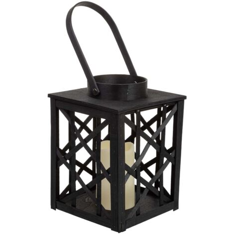 Farol de bambú y madera con vela a pilas 18x18x26,5/39h cm