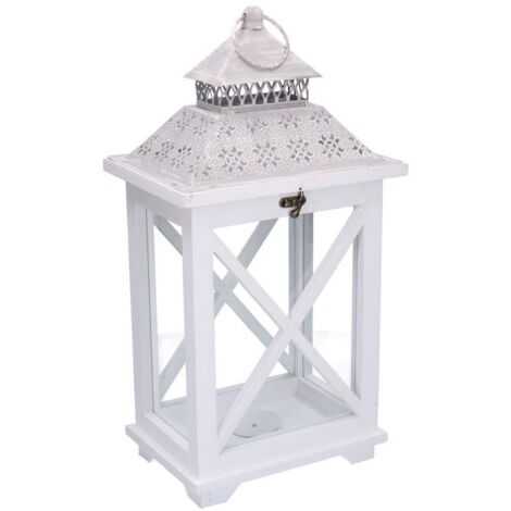 Farol de madera rectangular de metal blanco cm23x17h45