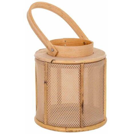Farol de madera y bambú marrón d11x17