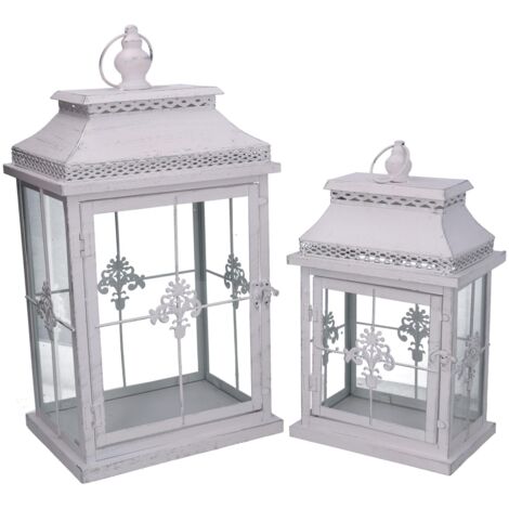Farol de metal 1-2 blanco mate plata rectangular cm25x18h47,5