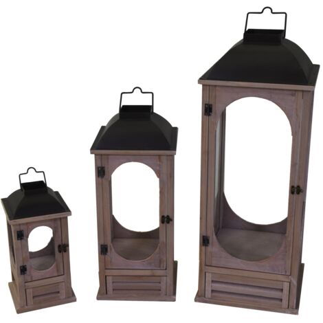 Farol de metal madera gris natural 1-3 c-cajón cuadrado 32x32h85 cm