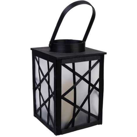 Farol de plástico y madera con vela a pilas D19,5x31,5/46h cm