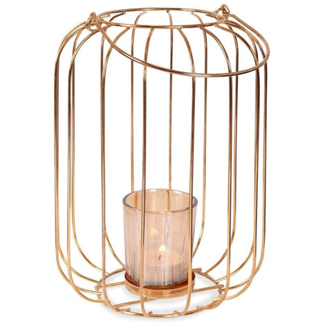 Farol de vela de metal dorado de 21,5 cm