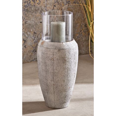 Farol Metal Blanco Jaspeado Oro 62 Cms. 27Dx62 Cms