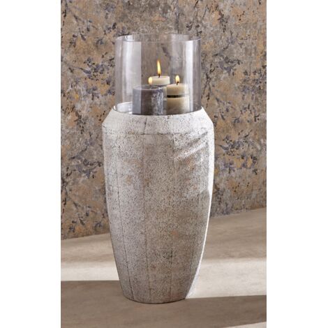 Farol Metal Blanco Jaspeado Oro 77 Cms. 33Dx77 Cms
