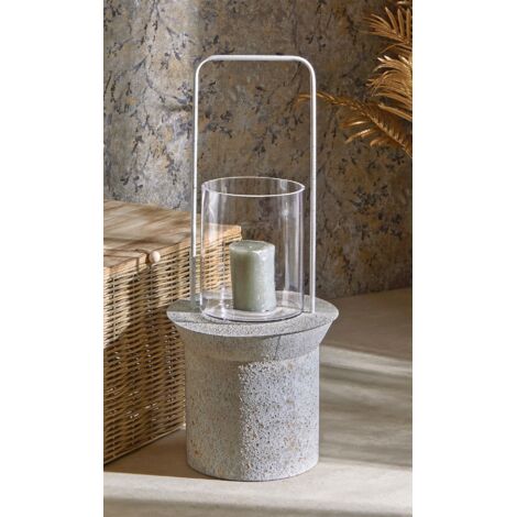 Farol Metal C/Asa Blanco Jaspeado Oro 83 Cms. 36Dx83 Cms