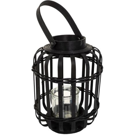 Farol portavelas de bambú negro d17x25