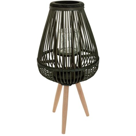 Farol portavelas de bambú verde d29x37/59