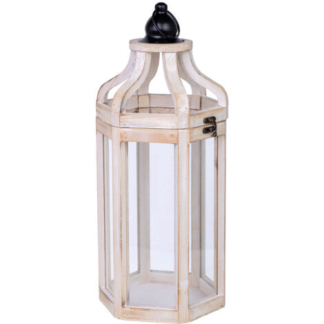 Farol portavelas de madera 21x19x51h cm