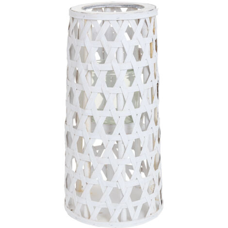 Farol portavelas de madera blanco d14.5/18.5x46.5