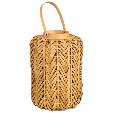 Farol portavelas de madera con luz a pilas marrón, d28x40h cm