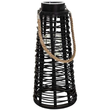Farol portavelas de ratán negro d20x44