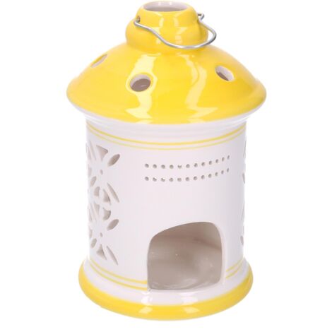 Farol redondo de cerámica amarilla cmø11,5h17,5