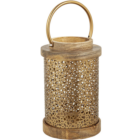 Farol Romimex Marrón Dorado Madera Metal 16 x 27 x 16 cm