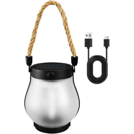 Farol solar de llama: lámpara recargable para exteriores para decoración de jardín ABS con efecto de luz parpadeante, carga USB tipo C, lámpara colgante de llama para patio y porche