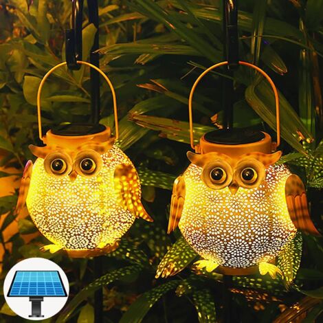 Farol solar LED para exterior, juego de 2 luces colgantes para jardín, impermeables, IP44, con forma de búho, para decoración exterior, iluminación solar para paisajismo, pasarelas, césped, escalones,