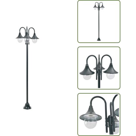 Farola de 3 luces - vidaXL Farola de jardín con 3 luces aluminio verde oscuro E27 220 cm - Farola de aluminio