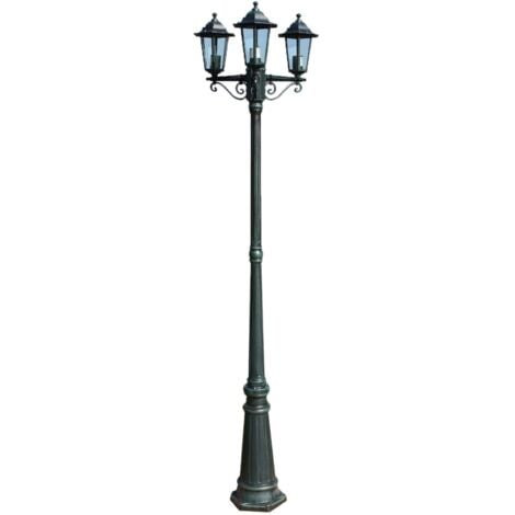 Farola de jardín 3 brazos aluminio verde oscuro/negro 215 cm vidaXL