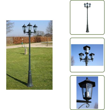 Farola de jardín aluminio - vidaXL Farola de jardín 3 brazos aluminio verde oscuro/negro 215 cm - Farola de jardín 215 cm