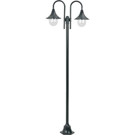 Farola de jardín con 2 luces aluminio verde oscuro E27 220 cm vidaXL