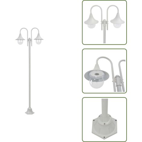 Farola de jardín con 2 luces - vidaXL Farola de jardín con 2 luces aluminio blanca E27 220 cm - Farola de aluminio