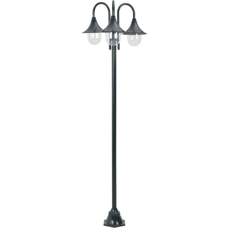 Farola de jardín con 3 luces aluminio verde oscuro E27 220 cm