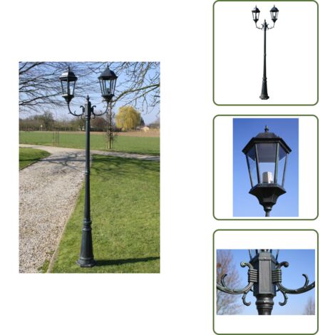 Farola decorativa - vidaXL Farola de jardín 2 brazos 230 cm verde oscuro/negro aluminio - Farola de jardín verde oscuro