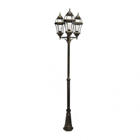 Farola exterior aluminio becrux 3xe27 neg/oro    234x60x60 cm regulable en altura  ip44