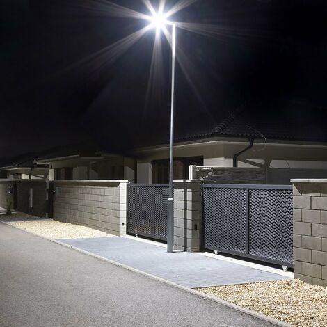 Farola Luz de estacionamiento Alumbrado público Foco LED para uso exterior, gris aluminio, 100W 8400lm 4000K blanco neutro, L x An. x Al. 46x22x8,8cm