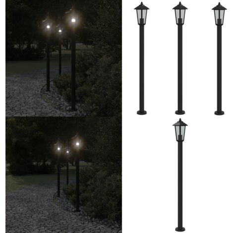 Farolas de exterior 3 unidades acero inoxidable negro 120 cm - Farola de jardín - Farola de patio