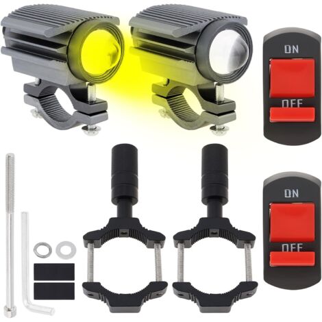 faros LED para motocicleta, 4 modos de luz alta/baja, amarillo/blanco, 6500 K, impermeables, para tractor, camión, ATV, UTV, SUV, barco, 9 V-85 V (gris, 2 unidades y soporte)