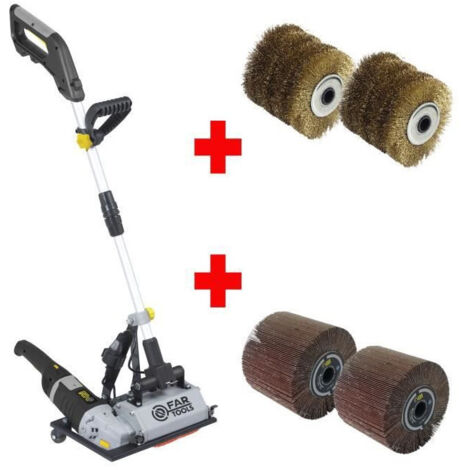 Fartools – Décapeur à rouleaux sur pied pour grandes surfaces – 2 brosses nylon abrasif – 2 brosses fil laitonné – 2 brosses lamelles abrasives