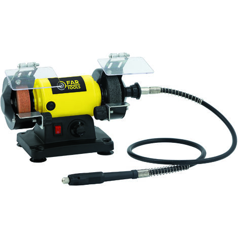 Fartools – Mini touret à meuler 120 W – Vitesse 0-9900 tr/min – Disque 75 mm – Flexible pour nettoyage et polissage – Livré avec meule et brosse - MBG120