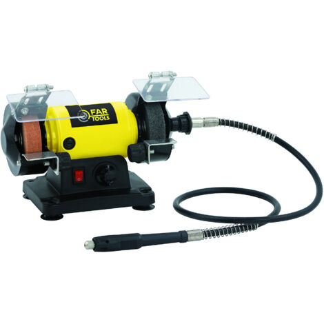 Fartools – Mini touret à meuler 120 W – Vitesse 0-9900 tr/min – Disque 75 mm – Flexible pour nettoyage et polissage – Livré avec meule et brosse - MBG120