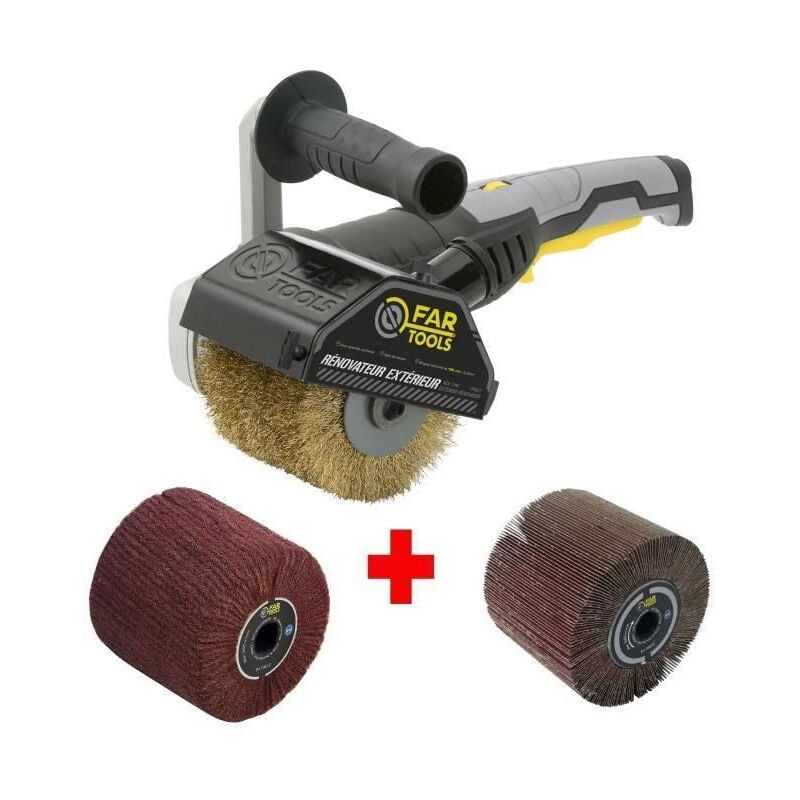 Fartools - Pack 615125 : Renovateur REX120C + brosse a lamelles et brosse fibre synthetique - Special bois+metal - Surfaces planes
