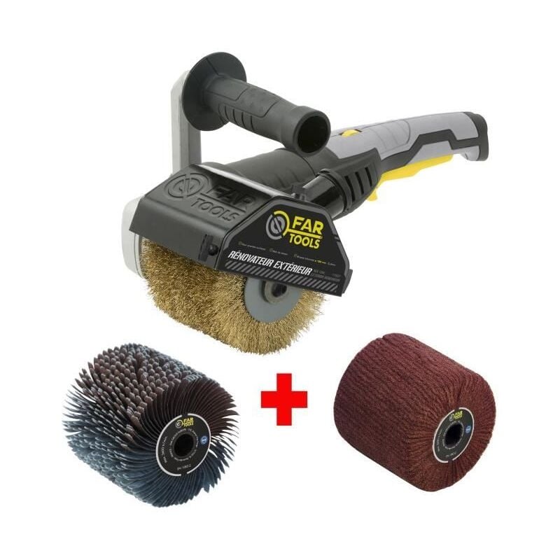 Fartools - Pack 615127 : Renovateur REX120C + brosse nylon et lanieres - Special bois, metal et pierre - Surfaces planes ou comple