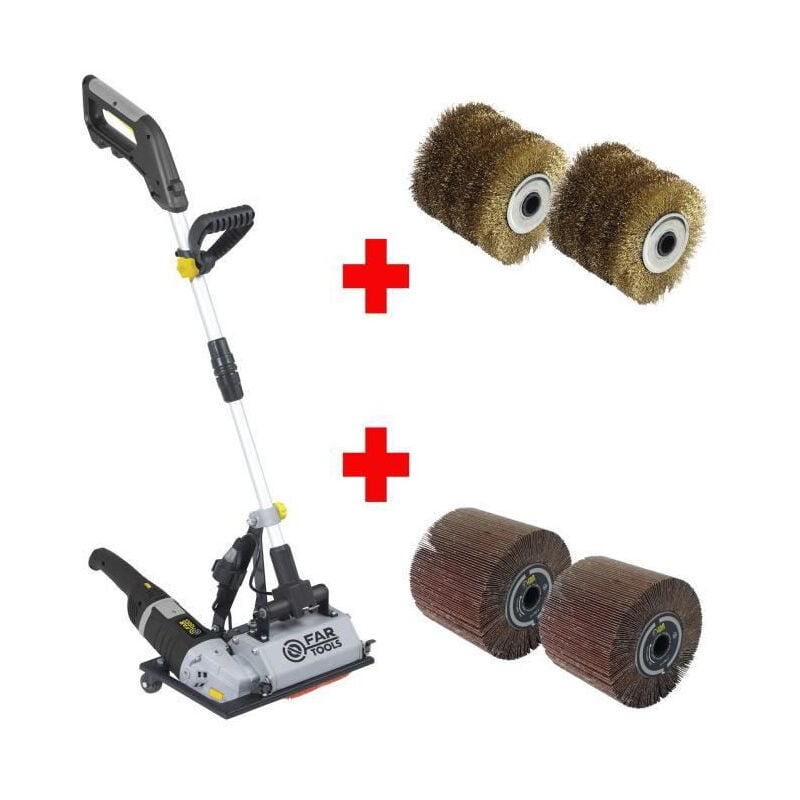 Pack grand renovateur sur pied pour surface au sol + 2 brosses fil laitonne + 2 brosses lamelles abrasives - Fartools